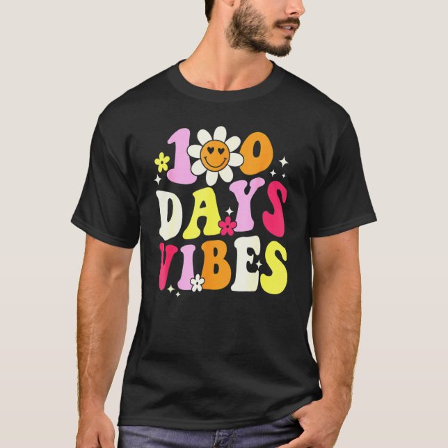 100 Days Of School Vibes 100th Day Of School Retro T-Shirt (Front)