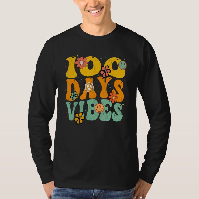 100 Days Of School Vibes 100th Day Of School Retro T-Shirt (Front)