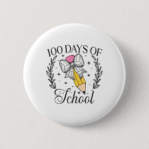 100 Days Of School Volleybyll Coquette Pencil Bow  6 Cm Round Badge