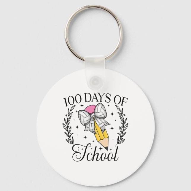 100 Days Of School Volleybyll Coquette Pencil Bow  Key Ring (Front)
