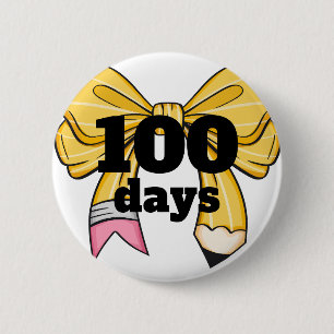 100 Days of School Yellow Pencil Bow 6 Cm Round Badge