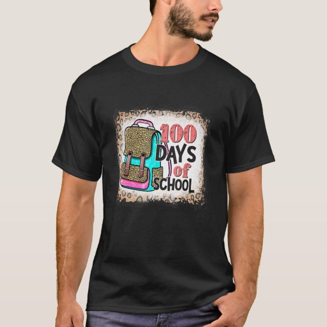 100 Days Of Schoool Leopard Backpack 100th Day Of  T-Shirt (Front)