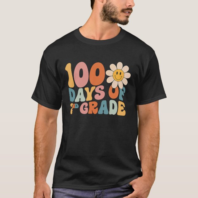 100 Days Of Second Grade Teacher Groovy 100th Day  T-Shirt (Front)