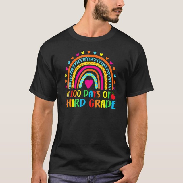 100 Days Of Third Grade Leopard Rainbow 100th Day  T-Shirt (Front)