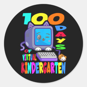 100 Days Of Virtual Kindergarten - Cute Computer C Classic Round Sticker