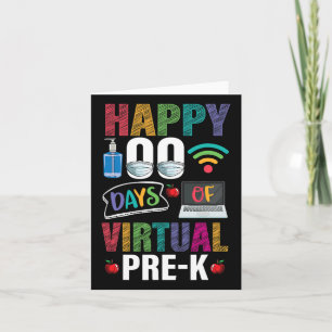 100 Days Of Virtual Pre-k Kids Teacher Student  Card