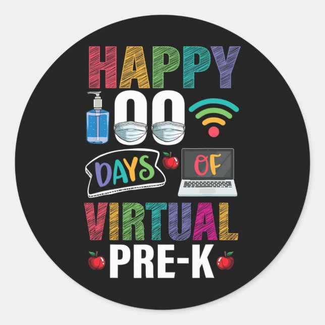 100 Days Of Virtual Pre-k Kids Teacher Student  Classic Round Sticker (Front)