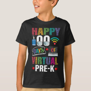 100 Days Of Virtual Pre-k Kids Teacher Student  T-Shirt