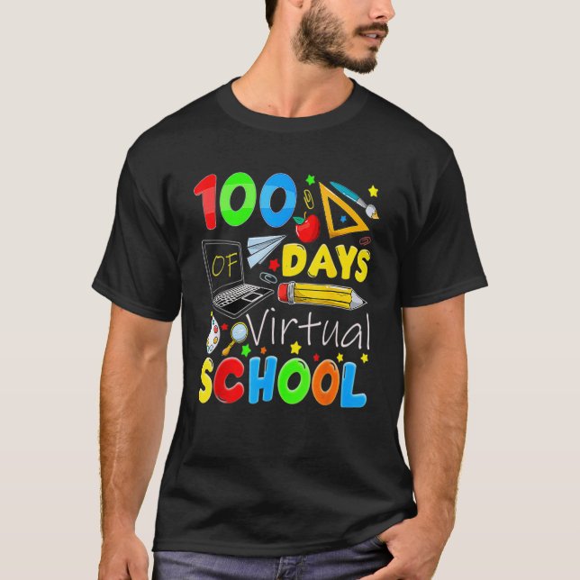 100 Days Of Virtual School Funny 100th Day Of Scho T-Shirt (Front)