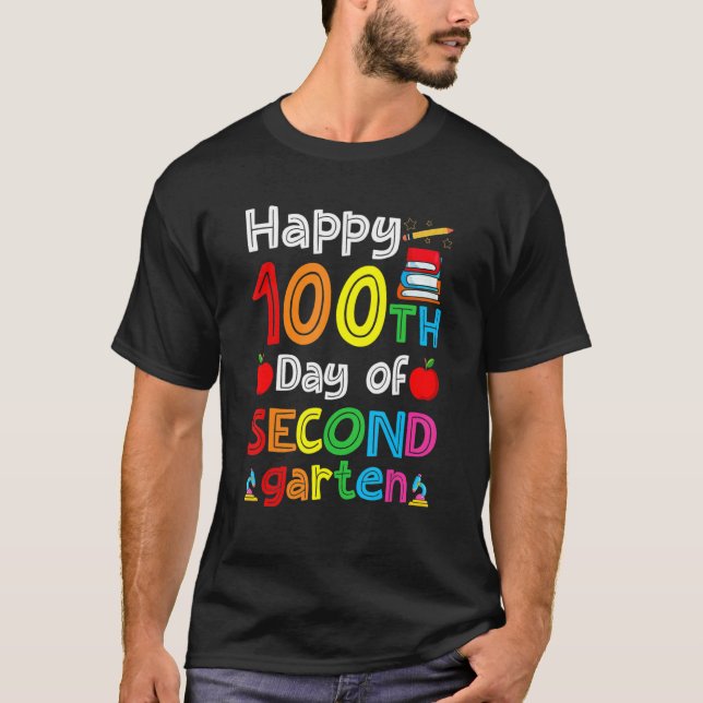 100 Days School Boys Girls Happy 100th Day Of Seco T-Shirt (Front)