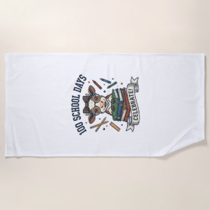 100 Days School Cow Vintage Engraving Teacher Shir Beach Towel