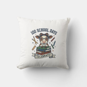 100 Days School Cow Vintage Engraving Teacher Shir Cushion