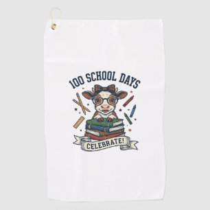 100 Days School Cow Vintage Engraving Teacher Shir Golf Towel