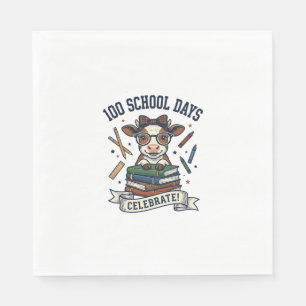 100 Days School Cow Vintage Engraving Teacher Shir Napkin