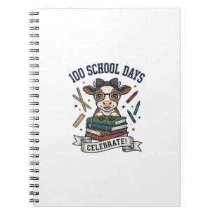 100 Days School Cow Vintage Engraving Teacher Shir Notebook