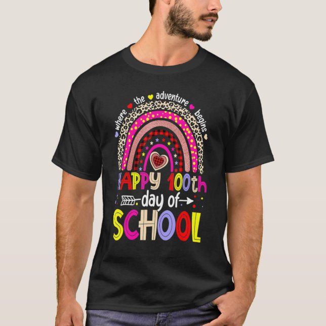 100 Days School Happy 100th Day Of School Rainbow  T-Shirt (Front)
