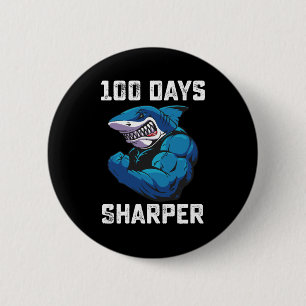 100 Days Sharper Shark 100th Day Of School Gym 6 Cm Round Badge