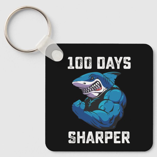 100 Days Sharper Shark 100th Day Of School Gym Key Ring (Front)