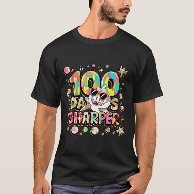 100 Days Sharper Shark Brighter Smarter 100 Days O T-Shirt (Front)
