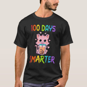 100 Days Smarter 100th Day Of School Cat Boba Tea  T-Shirt