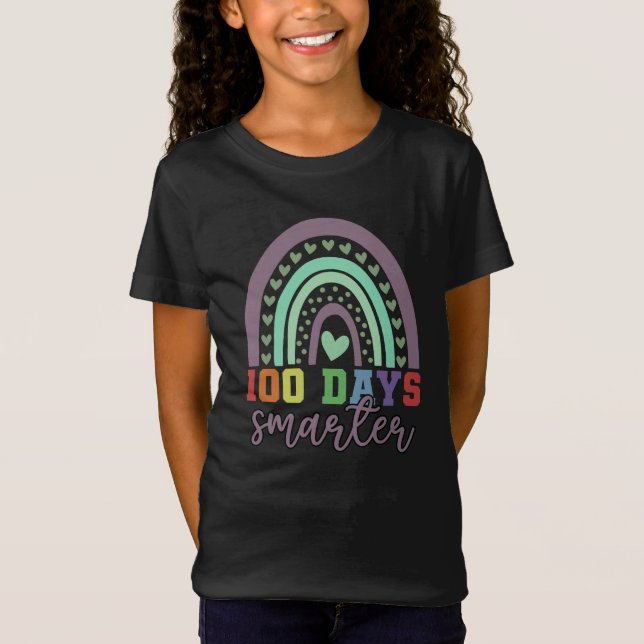 100 Days Smarter 100th Day of School Cute Rainbow T-Shirt (Front)
