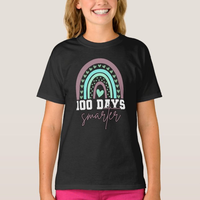 100 Days Smarter 100th Day of School Cute Rainbow T-Shirt (Front)