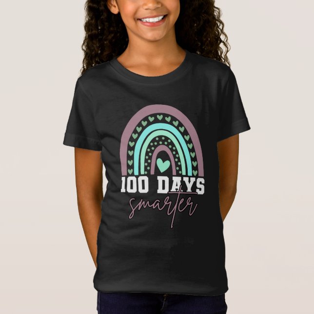 100 Days Smarter 100th Day of School Cute Rainbow T-Shirt (Front)
