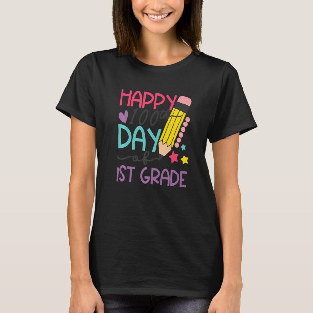 100 Days Smarter 1st Grade Happy 100th Day Of Scho T-Shirt (Front)