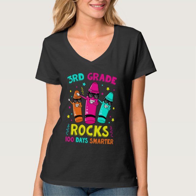 100 Days Smarter 3rd Grade Crayons  3rd Grade Rock T-Shirt (Front)