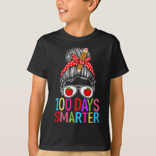 100 Days Smarter Afro Girls Messy Bun 100th Day T-Shirt