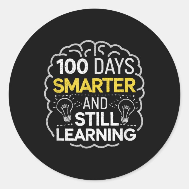 100 Days Smarter And Learning Colours For Apparel  Classic Round Sticker (Front)