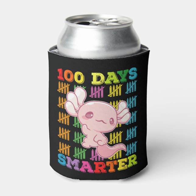 100 Days Smarter Axolotl 100th Day Of School Can Cooler (Can Front)