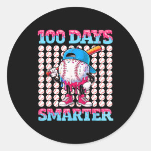 100 Days Smarter Baseball Drip Boys 100 Days Of Sc Classic Round Sticker