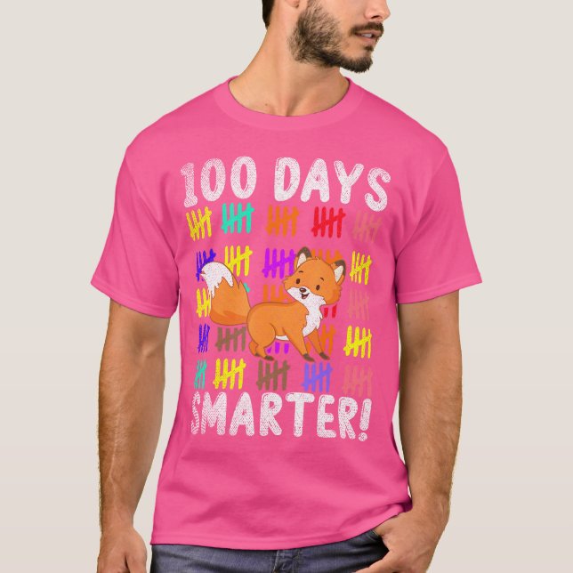 100 Days Smarter Cute Animal Fox 100 Days Of Schoo T-Shirt (Front)