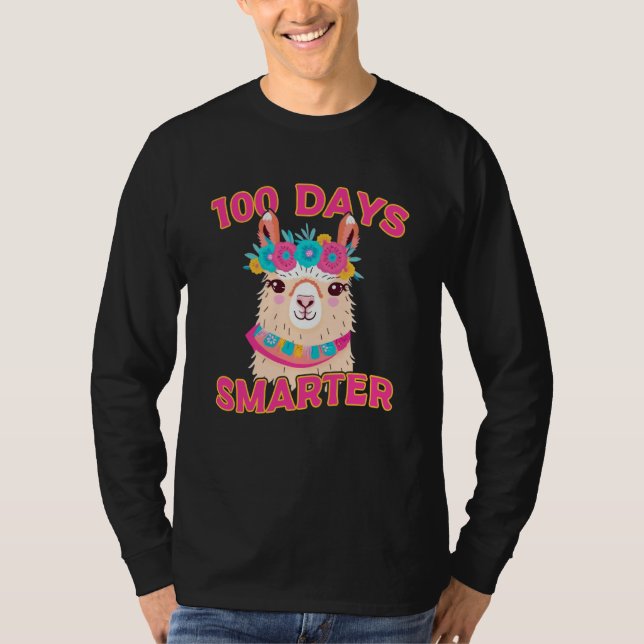 100 Days Smarter Cute Llama 100th Day Of School  1 T-Shirt (Front)