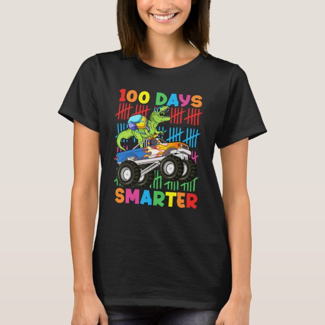 100 Days Smarter Dinosaur Monster Truck 100th Day  T-Shirt (Front)