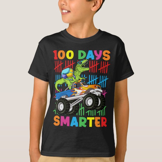 100 Days Smarter Dinosaur Monster Truck Boys kids  T-Shirt (Front)