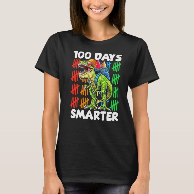 100 Days Smarter Dinosaur Rex Dino  Boys Kids T-Shirt (Front)
