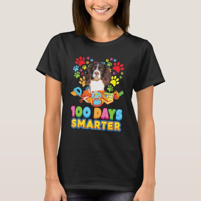 100 Days Smarter English Springer Spaniel Dog Paw  T-Shirt (Front)