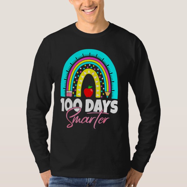 100 Days Smarter Funny 100th Day Of School Rainbow T-Shirt (Front)