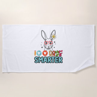 100 Days Smarter Girls Cute Bunny 100th Day Of Sch Beach Towel