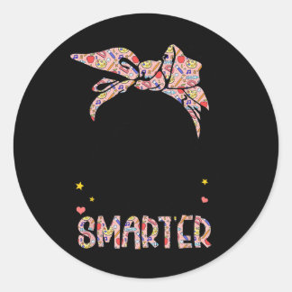 100 Days Smarter Girls Messy Bun Hair 100th Day Of Classic Round Sticker
