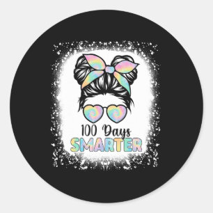 100 Days Smarter Girls Messy Bun Hair 100th Day Of Classic Round Sticker