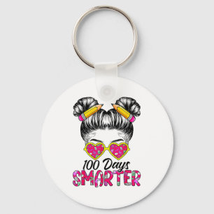 100 Days Smarter Girls Messy Bun Hair 100th Day Of Key Ring