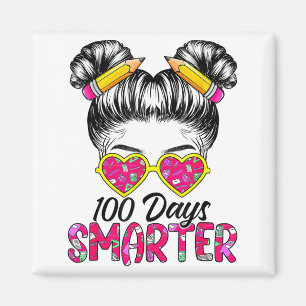 100 Days Smarter Girls Messy Bun Hair 100th Day Of Magnet