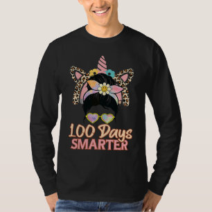 100 Days Smarter Girls Messy Bun Hair 100th Day Of T-Shirt