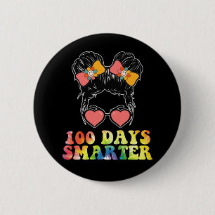 100 Days Smarter Girls Messy Bun School Tie Dye 6 Cm Round Badge