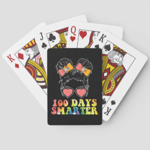 100 Days Smarter Girls Messy Bun School Tie Dye Playing Cards