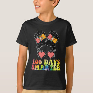 100 Days Smarter Girls Messy Bun School Tie Dye T-Shirt