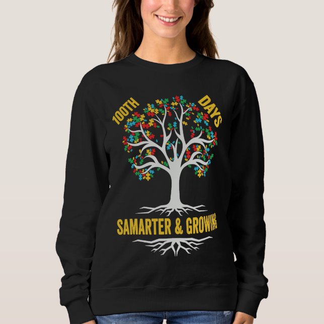 100 days smarter & growing puzzle tree 100th Day O Sweatshirt (Front)